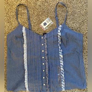 New NWT Gap Blue Ruffle Tank Women's size Large with Adjustable Straps